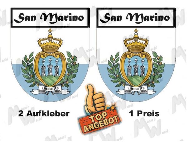 2 Aufkleber - Wappen - Flagge - San Marino -  60x75 mm