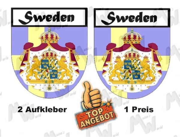 2 Aufkleber - Wappen - Flagge - Sweden -  60x75 mm