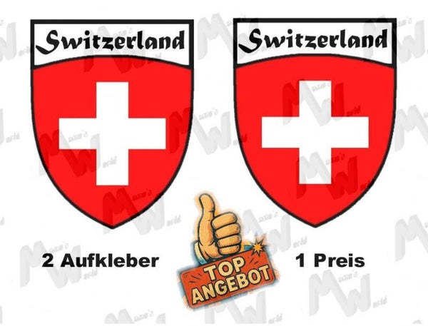 2 Aufkleber - Wappen - Flagge - Switzerland -  60x75 mm