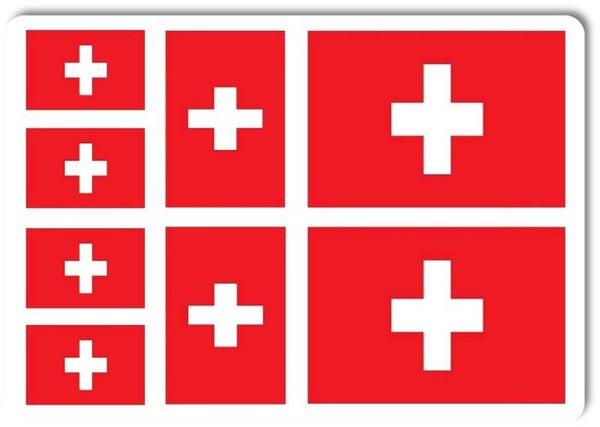 Aufkleber - Sticker - Schweiz Flagge - Set - 8 Stück - versch. Größen
