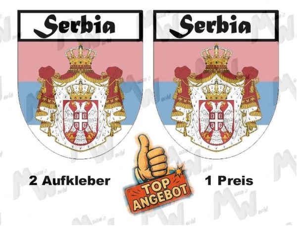 2 Aufkleber - Wappen - Flagge - Serbia -  60x75 mm