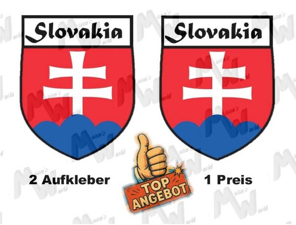 2 Aufkleber - Wappen - Flagge - Slovakia -  60x75 mm