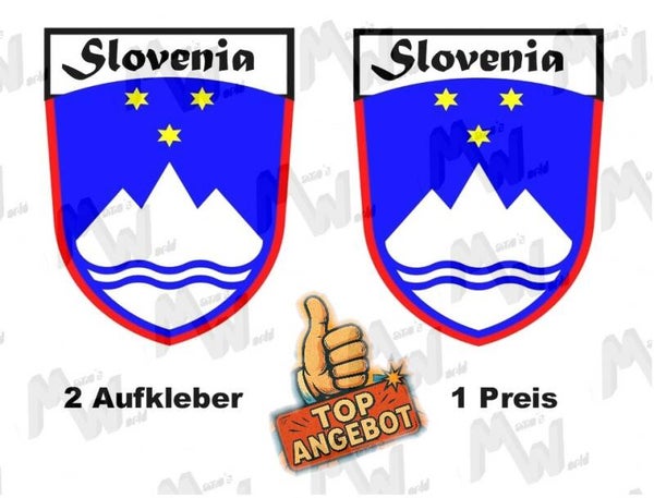2 Aufkleber - Wappen - Flagge - Slovenia -  60x75 mm