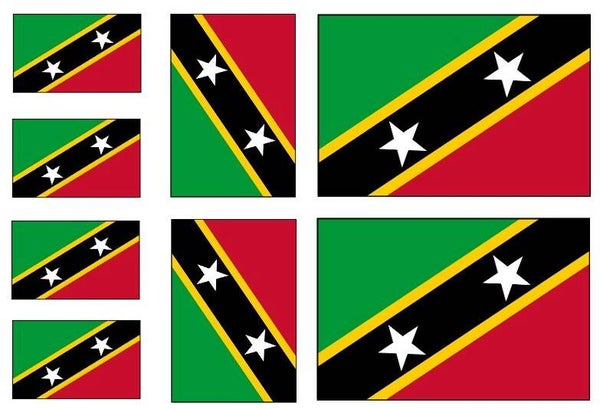 Aufkleber - Sticker - St Kitts & Nevis  Flagge - Set - 8 Stück - versch. Größen