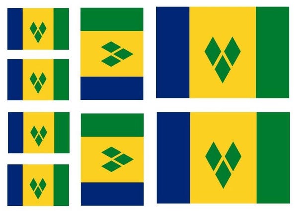 Aufkleber - Sticker - St Vincent  Flagge - Set - 8 Stück - versch. Größen