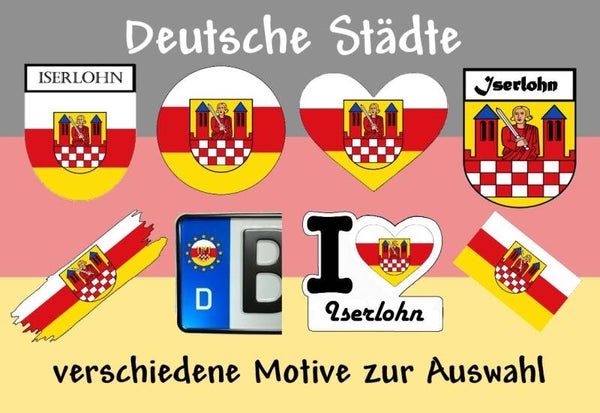 Aufkleber - Flagge,Wappen- Stadt - Iserlohn - versch. Motive