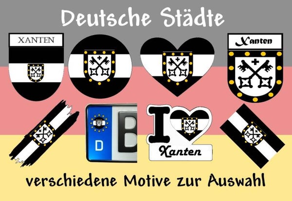 Aufkleber - Flagge,Wappen- Stadt - Xanten - versch. Motive
