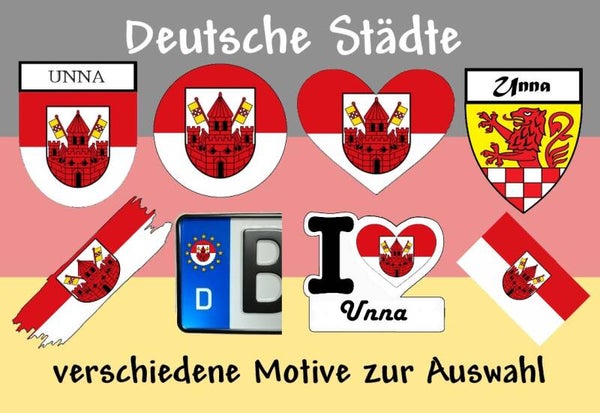 Aufkleber - Flagge,Wappen- Stadt - Unna - versch. Motive