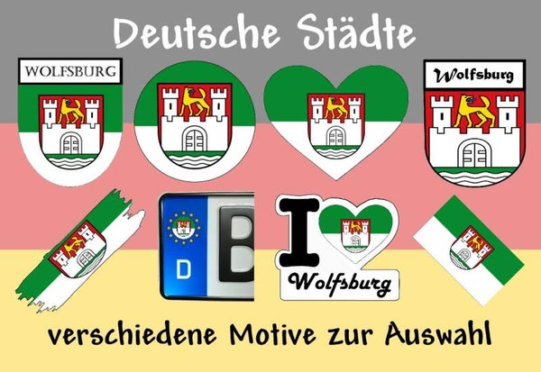 Aufkleber - Flagge,Wappen- Stadt - Wolfsburg - versch. Motive