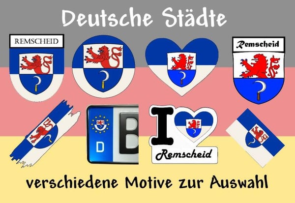 Aufkleber - Flagge,Wappen- Stadt - Remscheid - versch. Motive