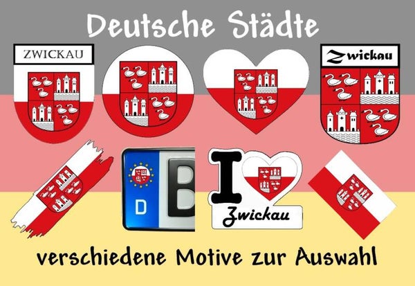 Aufkleber - Flagge,Wappen- Stadt - Zwickau - versch. Motive