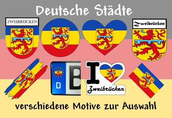 Aufkleber - Flagge,Wappen- Stadt - Zweibrücken - versch. Motive