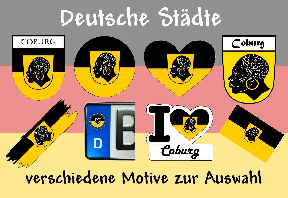 Aufkleber - Flagge,Wappen- Stadt - Coburg - versch. Motive