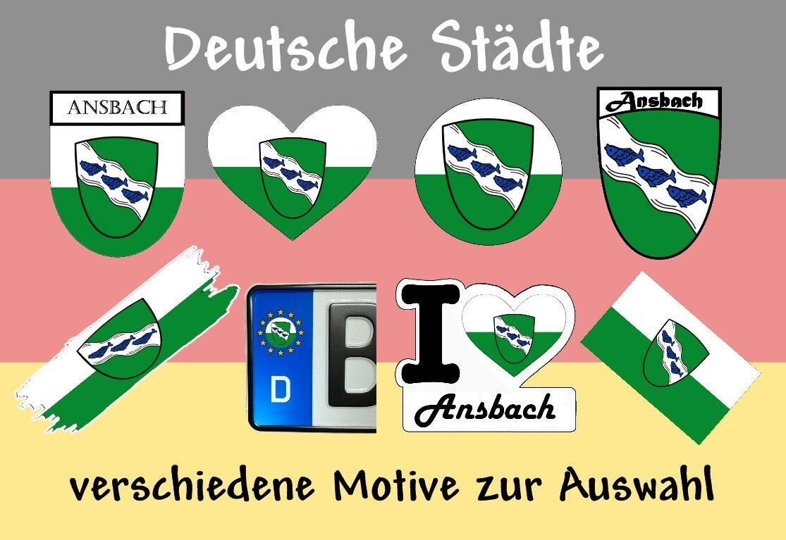 Aufkleber - Flagge,Wappen- Stadt - Ansbach - versch. Motive