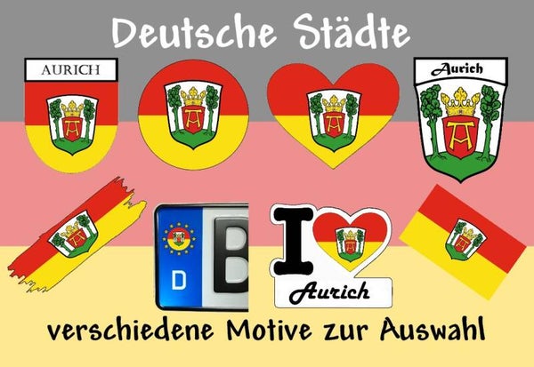 Aufkleber - Flagge,Wappen- Stadt - Aurich - versch. Motive