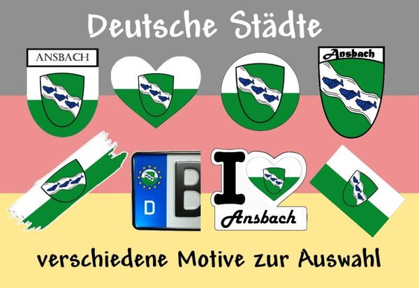 Aufkleber - Flagge,Wappen- Stadt - Ansbach - versch. Motive