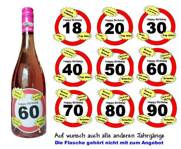 Aufkleber- Geburtstag Deko Geschenk Flaschen Aufkleber - versch. Größen