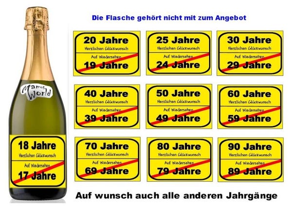Aufkleber- Geburtstag Deko Geschenk Flaschen Aufkleber - versch. Größen