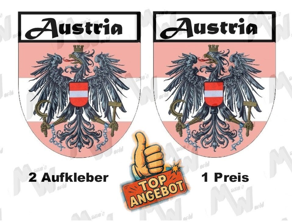 2 Aufkleber - Wappen - Flagge - Austria -  60x75 mm