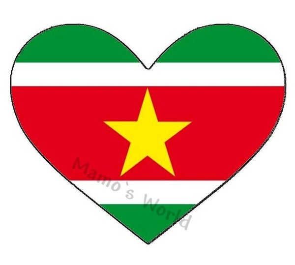 Aufkleber - Flagge - Suriname - Herzform - versch. Größen