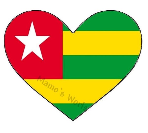 Aufkleber - Flagge - Togo - Herzform - versch. Größen