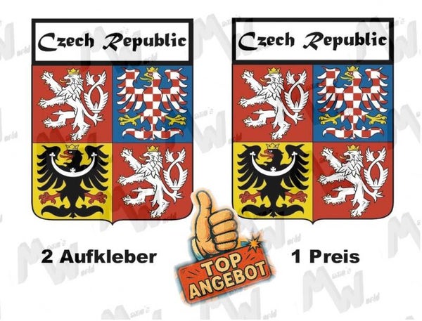 2 Aufkleber - Wappen - Flagge - Czech Republic -  60x75 mm
