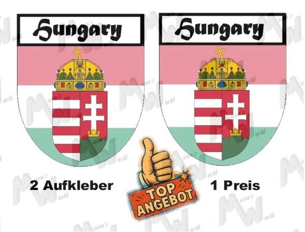 2 Aufkleber - Wappen - Flagge - Hungary -  60x75 mm
