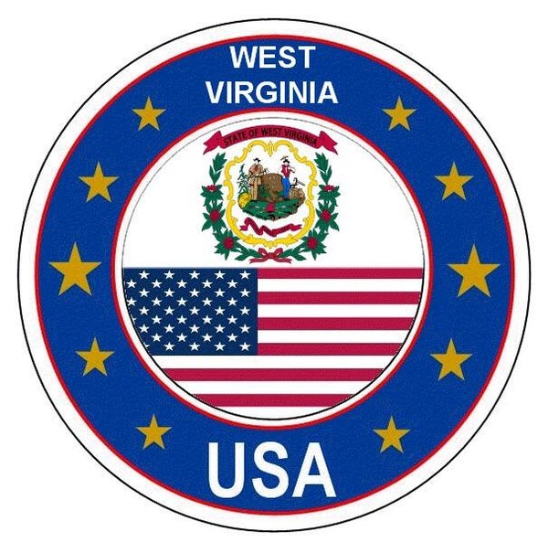Aufkleber - Bundesstaaten USA - West Virginia  - Rund - versch. Größe