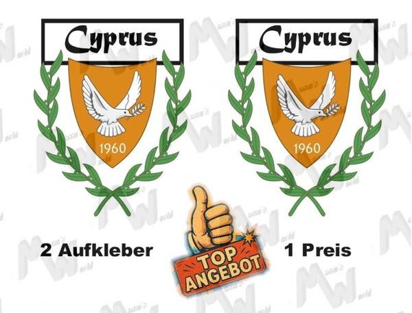 2 Aufkleber - Wappen - Flagge - Cyprus -  60x75 mm