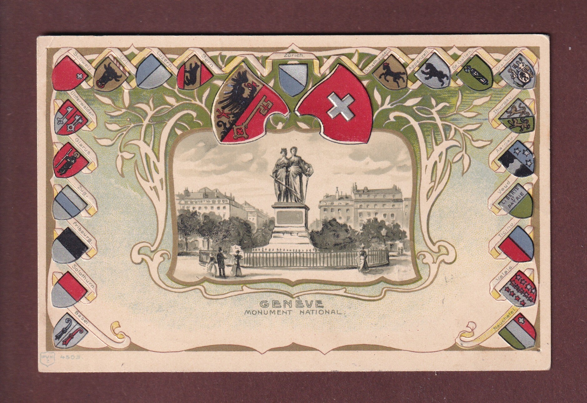 GENEVE - Monument National - Cantons - Carte gauffrée - 1905