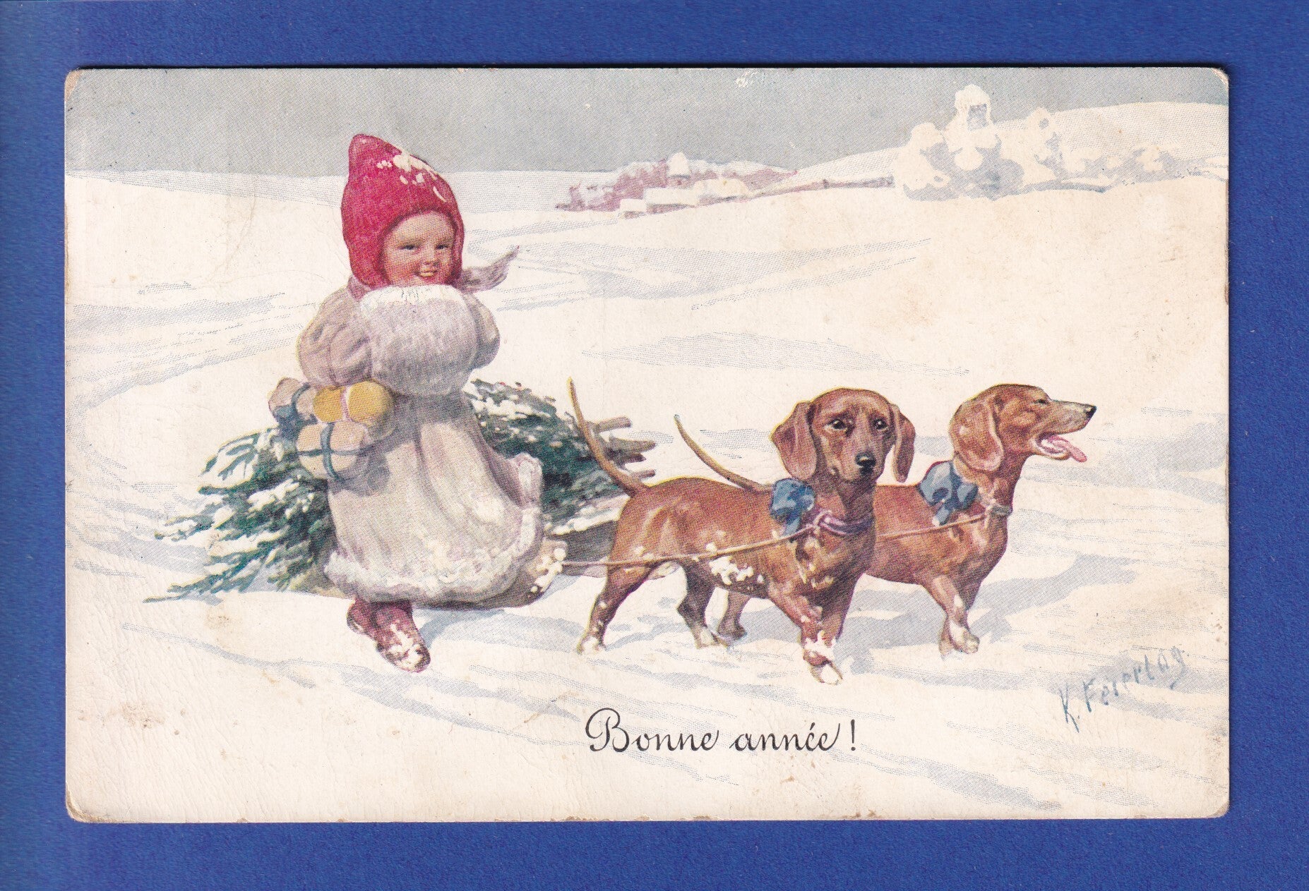 NOUVEL AN - Enfant - Chiens - K. Feiertag - 1912