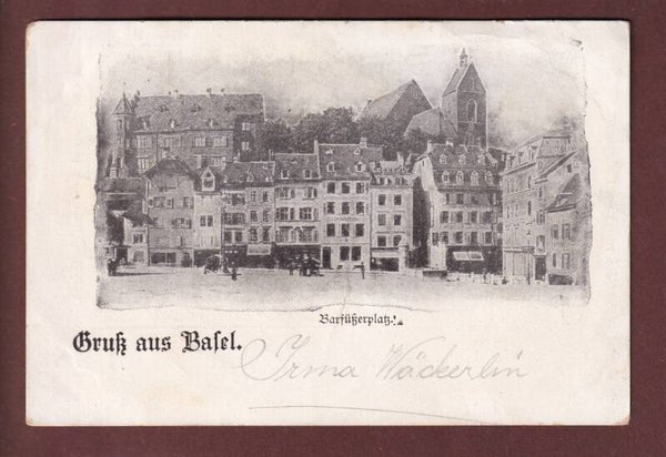 Gruss aus BASEL - Barfüsserplatz - 1899 // Falte //
