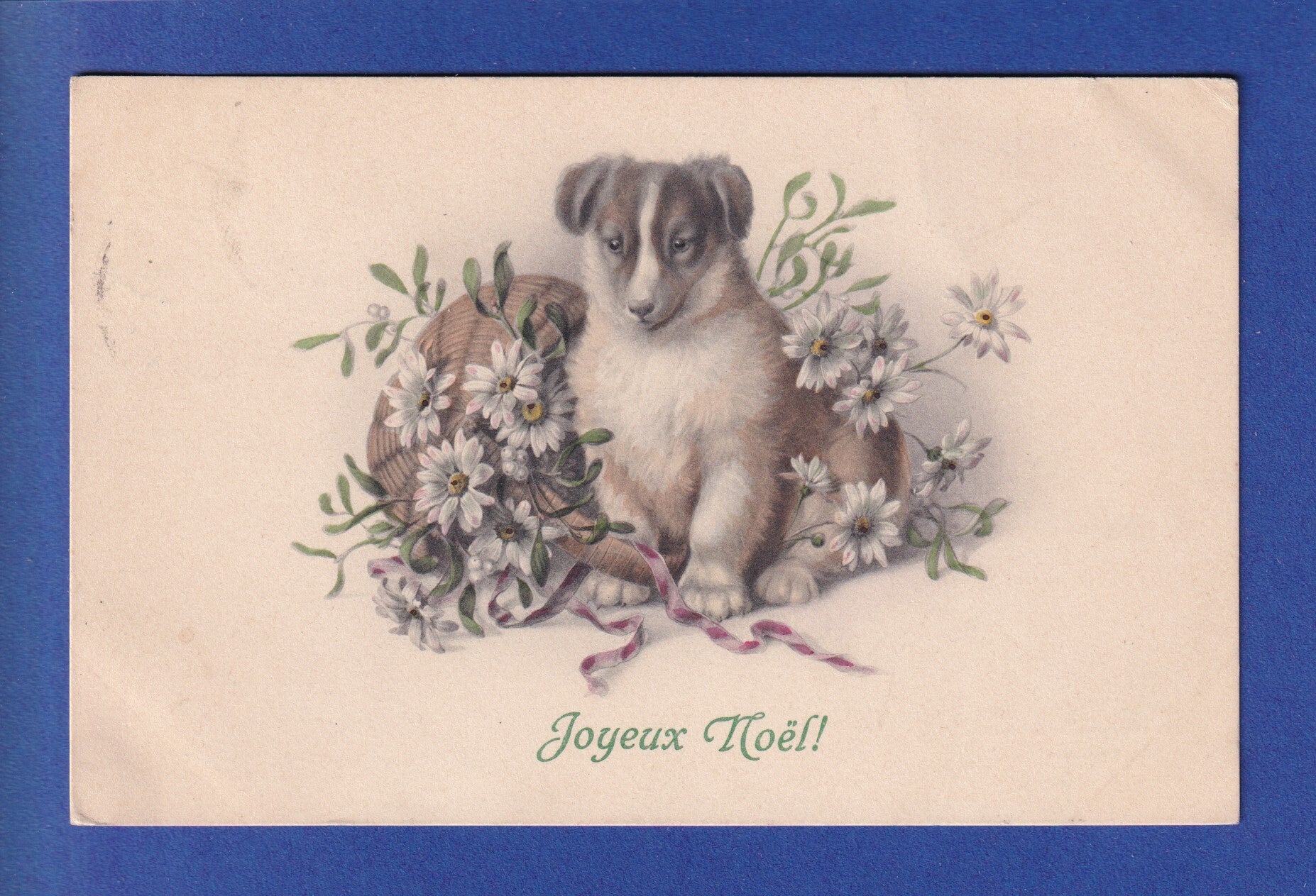 NOËL - Chien - Fleurs - 1915