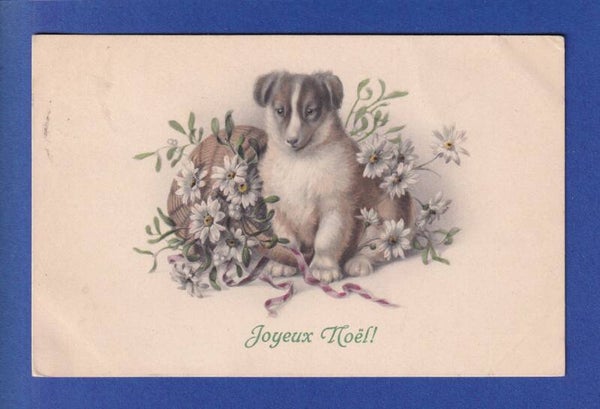 NOËL - Chien - Fleurs - 1915