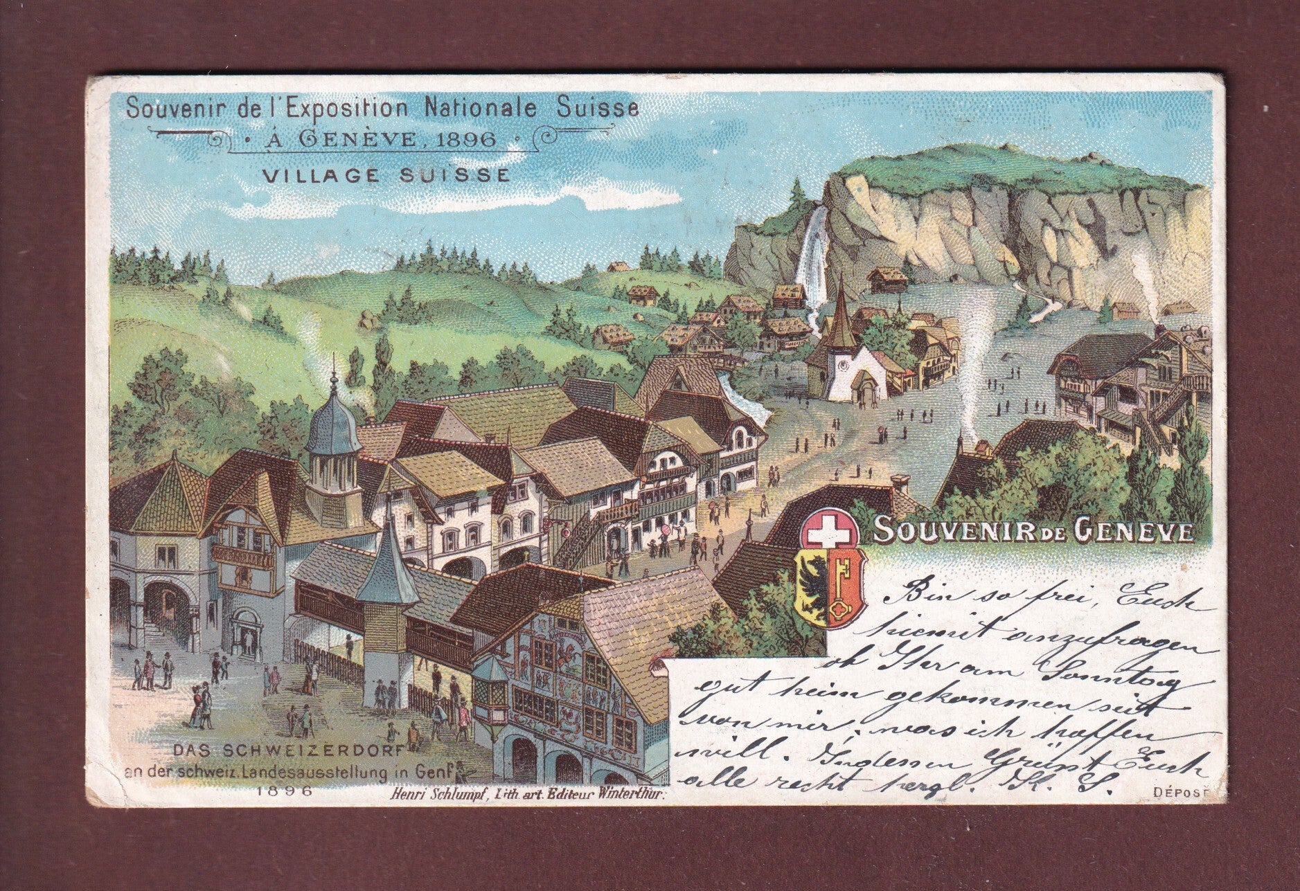 GENEVE - Expo 1896 - Village suisse - 1902 Litho Schlumpf