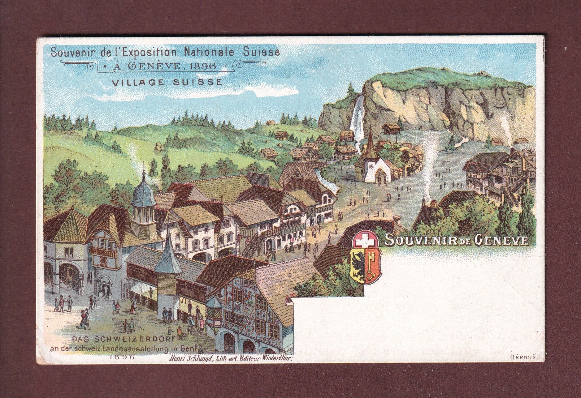 GENEVE - Expo 1896 - Village suisse -  Litho Schlumpf