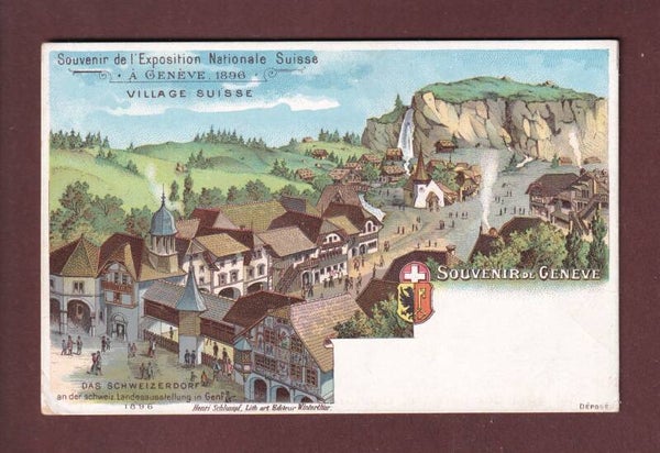 GENEVE - Expo 1896 - Village suisse -  Litho Schlumpf