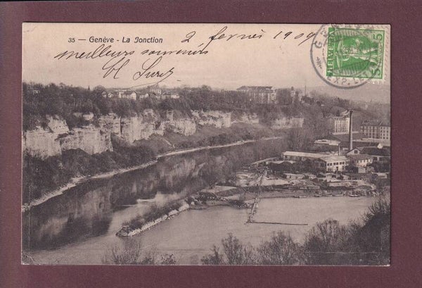 GENEVE - La Jonction Rhône et Arve - 1909 // pli d'angle //