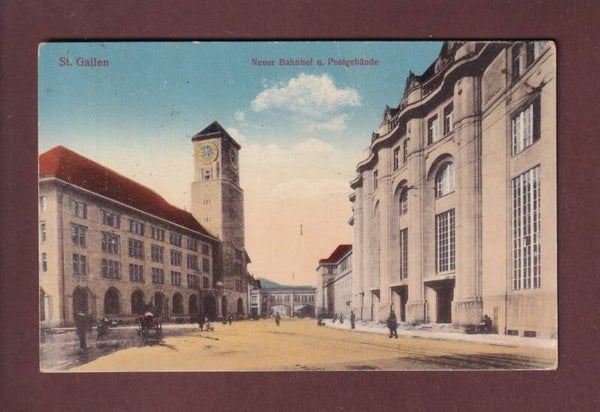 ST. GALLEN - Neuer Bahnhof und Postgebäude - 1921