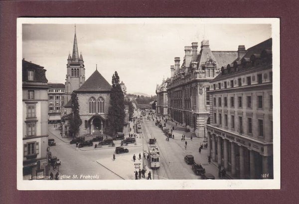 LAUSANNE - Eglise St. François - Tram et autos - 1931
