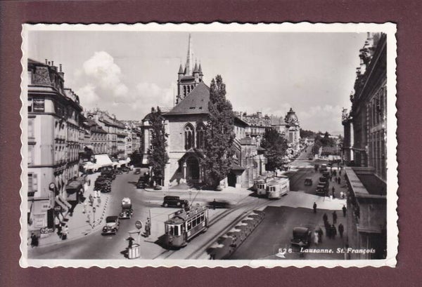 LAUSANNE - St. François - Tram - Autos - 1957