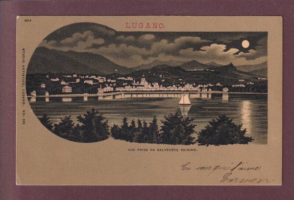 LUGANO - Vue prise du Belvédère Guidino - Clair de lune 1902