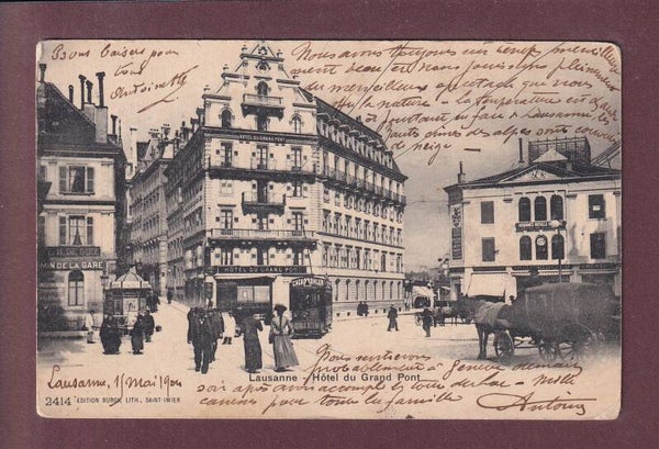 LAUSANNE - Hôtel du Grand Pont - Tram - Attelage - 1904