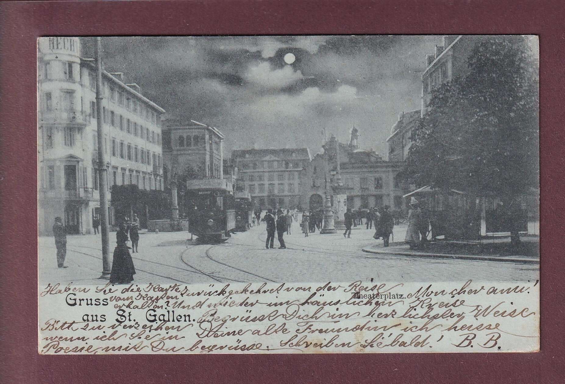 ST. GALLEN - Theaterplatz - Tram - Mondschein - 1899