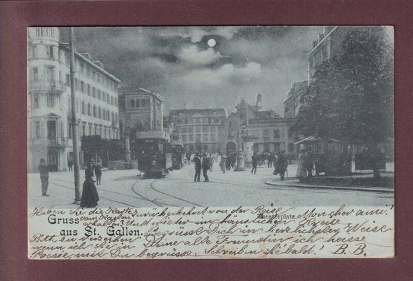 ST. GALLEN - Theaterplatz - Tram - Mondschein - 1899