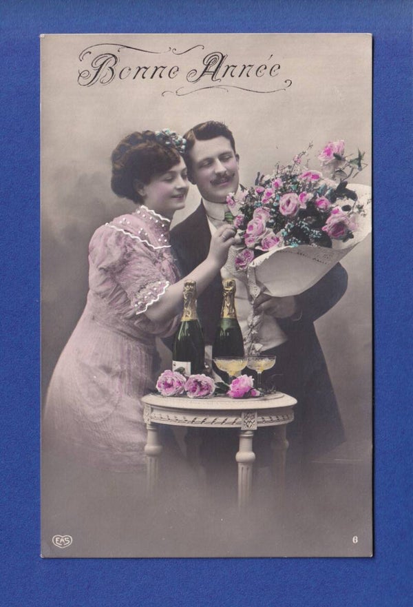 NOUVEL AN - Couple - Fleurs - 1910