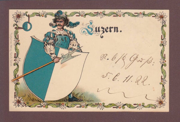 LUZERN - Wappe - Soldat - 1900 Litho Künzli