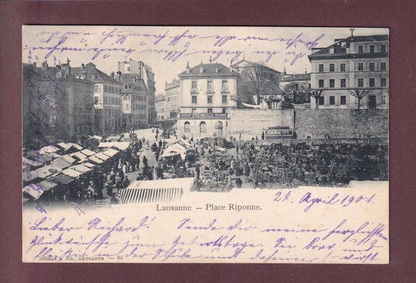 LAUSANNE - Place de la Riponne - Marché - 1901