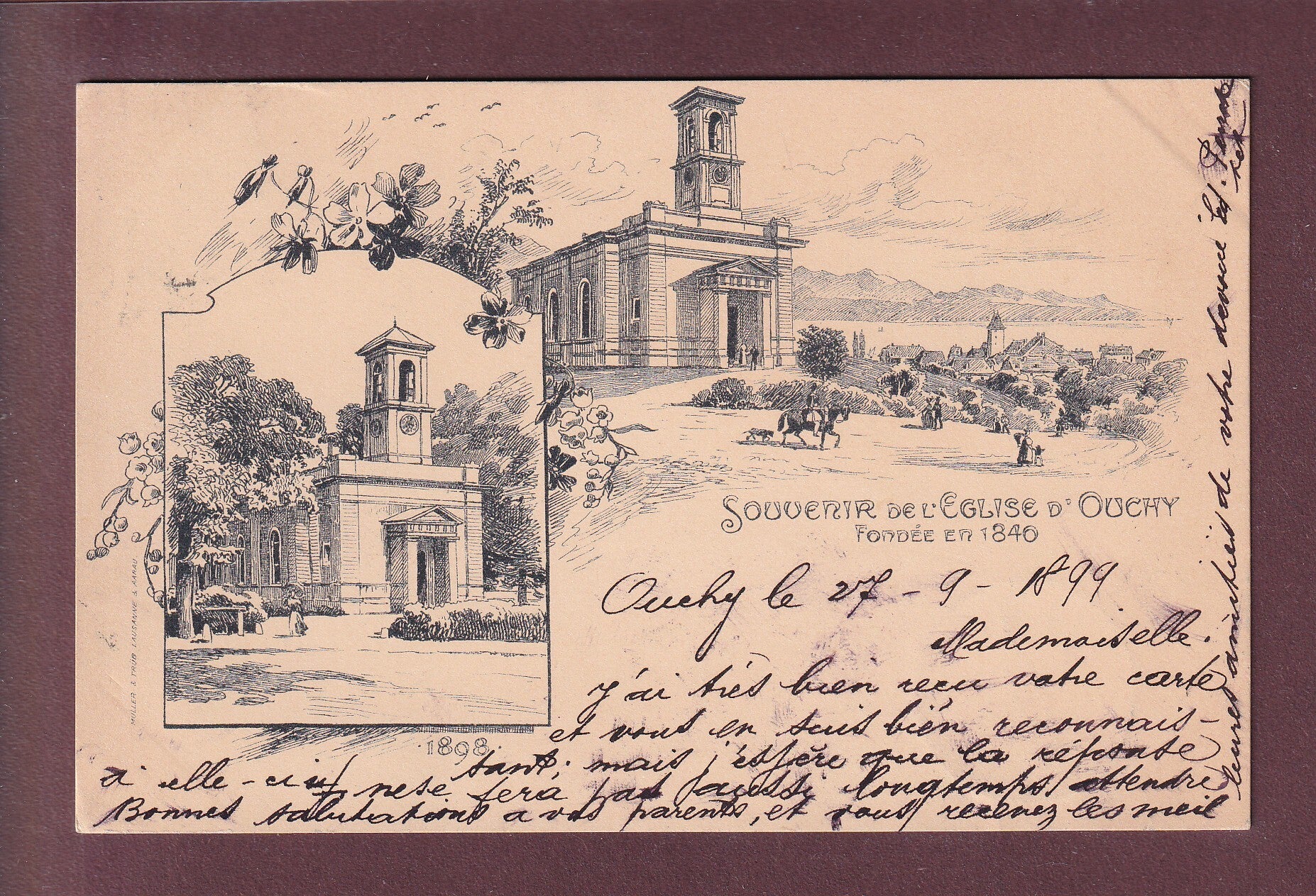 LAUSANNE - Souvenir de l'Eglise d'Ouchy - 1899