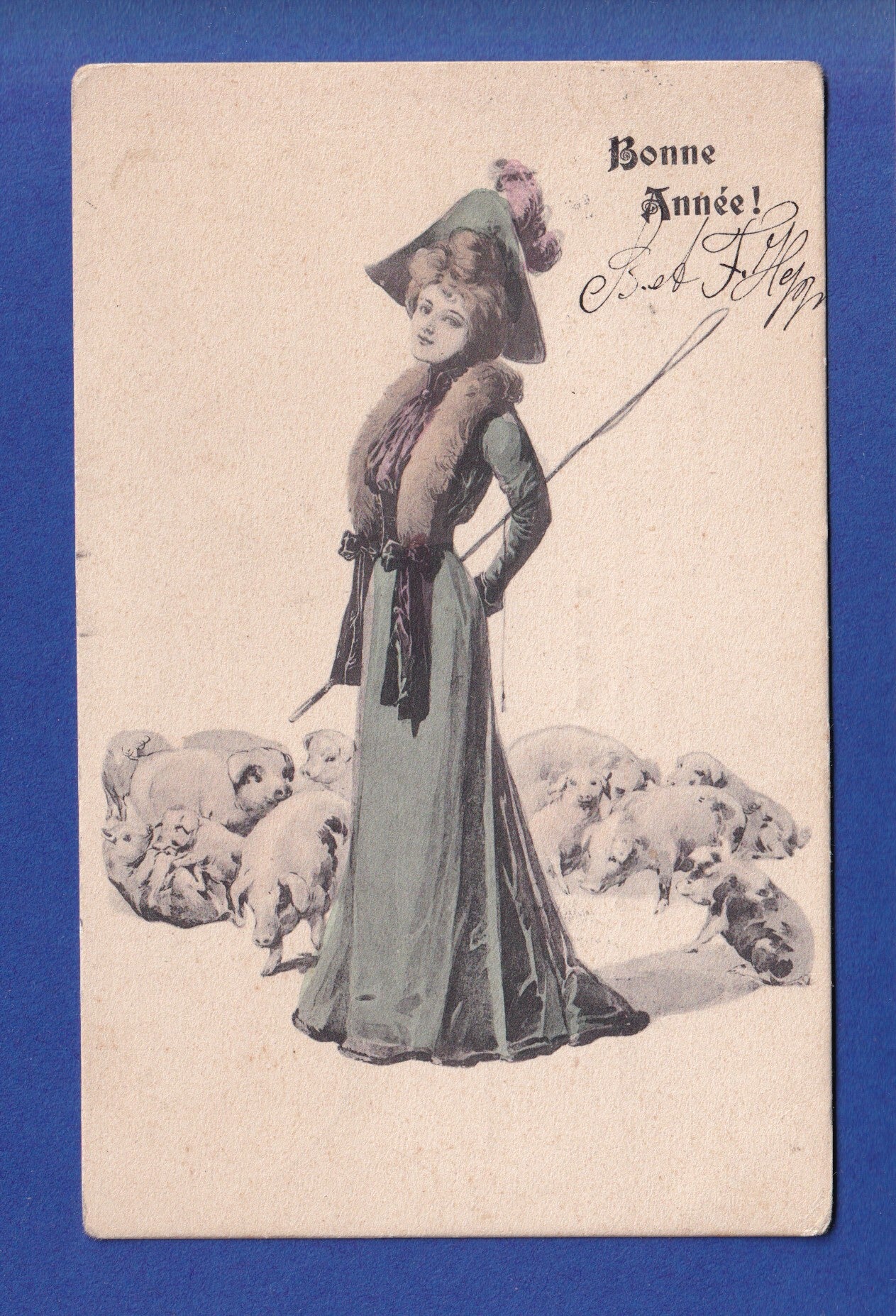 NOUVEL AN - Femme - Cochons - 1904
